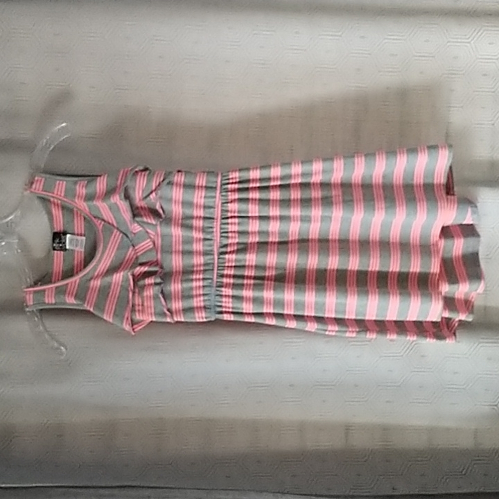Girl's Grey and Coral Striped Dress Size Large(10/12) NWOT